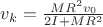 $v_k=\frac{M R^2 v_0}{2I+M R^2}$
