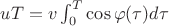 $uT=v\int_0^T\cos{\varphi(\tau)}d\tau$