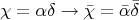$$\[
\chi  = \alpha \delta  \to \bar \chi  = \bar \alpha \bar \delta 
\]$