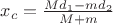 $x_c = \frac{Md_1-md_2}{M+m} $
