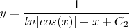 ${y}=\dfrac{1}{{ln|cos(x)|}-{x}+{C_2}}$