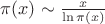 $ \pi(x)\sim {x\over\ln\pi(x)} $