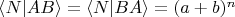 $\langle N|AB \rangle=\langle N|BA \rangle=(a+b)^n$