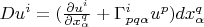 $Du^i=(\frac{\partial u^i}{\partial x^q_{\alpha}}+ \Gamma^i_{pq\alpha}u^p) dx^q_{\alpha}$