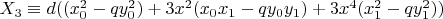 $X_3 \equiv d ((x_0^2-q y_0^2)+3 x^2 (x_0 x_1-q y_0 y_1)+3 x^4 (x_1^2-q y_1^2))$
