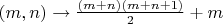 $(m, n)\to\frac{(m+n)(m+n+1)}{2}+m$