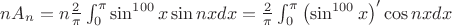 $nA_n = n\frac{2}{\pi}\int_0^{\pi} \sin^{100}{x}\sin{nx}dx = \frac{2}{\pi}\int_0^{\pi}\left ( \sin^{100}{x} \right )'\cos{nx}dx$