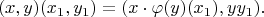 $$ (x,y)(x_1,y_1)=(x\cdot \varphi(y)(x_1), yy_1).$$