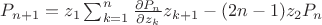 $P_{n+1}=z_1\sum_{k=1}^n\frac{\partial P_n}{\partial z_k}z_{k+1}-(2n-1)z_2P_n$