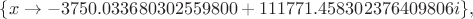 $\{x\to-3750.033680302559800+111771.458302376409806i\},$