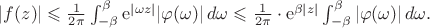 $|f(z)|\leqslant\frac{1}{2\pi}\int_{-\beta}^{\beta}\mathrm{e}^{|\omega z|}|\varphi(\omega)|\,d\omega\leqslant\frac{1}{2\pi}\cdot\mathrm{e}^{\beta|z|}\int_{-\beta}^{\beta}|\varphi(\omega)|\,d\omega.$