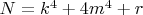 $N=k^4+4m^4+r$