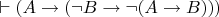 $\vdash (A \to (\neg B \to \neg (A \to B)))$