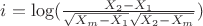$i=\log(\frac{X_2-X_1}{\sqrt{X_m-X_1}\sqrt{X_2-X_m}})$
