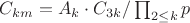 $C_{km}=A_k \cdot C_{3k}/\prod_{2\leq k} {p}$
