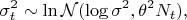 $$\sigma ^2_t \sim \ln \mathcal N (\log \sigma ^2 , \theta ^2 N_t),$$