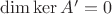 $\operatorname{dim} \operatorname{ker} A' = 0$