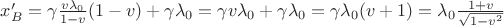 $x_B'= \gamma \frac{v\lambda_0}{1-v}(1-v) +\gamma \lambda_0=\gamma v\lambda_0+\gamma \lambda_0=\gamma \lambda_0(v+1)=\lambda_0 \frac{1+v}{\sqrt{1-v^2}}$
