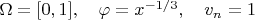 $\Omega=[0,1],\quad \varphi=x^{-1/3},\quad v_n=1$