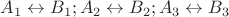 $A_1 \leftrightarrow B_1; A_2 \leftrightarrow B_2; A_3 \leftrightarrow B_3$
