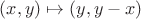 $(x,y) \mapsto (y,y-x)$