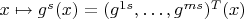 $x\mapsto g^s(x)=(g^{1s},\ldots,g^{ms})^T(x)$