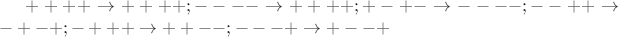 $++++ \to ++++; ---- \to ++++; +-+- \to ----; --++ \to -+-+; -+++\to ++--; ---+\to +--+$