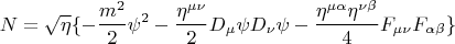 $$ N = \sqrt{\eta} \lbrace -\frac {m^2} {2} \psi^2- \frac {\eta^{\mu \nu}}{2} D _{\mu} \psi D_{\nu} \psi - \frac {\eta^{\mu \alpha} \eta^{\nu \beta}} {4} F_{\mu \nu} F_{\alpha \beta} \rbrace   $$