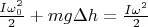 $\frac{I \omega_0^2}{2} + m g \Delta h = \frac{I \omega^2}{2}$