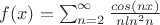 $f(x)=\sum_{n=2}^\infty\frac{cos(nx)}{nln^2{n}}$