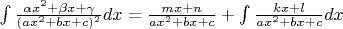 \int\frac{\alpha x^2+\beta x+\gamma}{(ax^2+bx+c)^2}dx=\frac{mx+n}{ax^2+bx+c}+\int\frac{kx+l}{ax^2+bx+c}dx