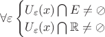 $\forall\varepsilon\begin{cases}U_{\varepsilon}(x)\bigcap E\neq\oslash\\U_{\varepsilon}(x)\bigcap \mathbb{R}\E\neq\oslash\end{cases}$