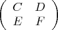 $\left( \begin{array} {cc} C & D \\ E & F \end{array} \right)$