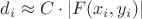 $d_i\approx C\cdot |F(x_i,y_i)|$