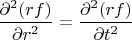 $\dfrac {\partial^2(rf)}{\partial r^2}=\dfrac{\partial^2(rf)}{\partial t^2}$