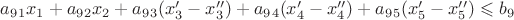 $a_9_1x_1+a_9_2x_2+a_9_3(x_3'-x_3'')+a_9_4(x_4'-x_4'')+a_9_5(x_5'-x_5'')\leqslant b_9$