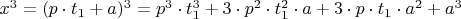 $x^{3}=(p\cdot t_{1}+a)^{3}=p^{3}\cdot t_{1}^{3}+3\cdot p^{2}\cdot t_{1}^{2}\cdot a+ 3\cdot p\cdot t_{1}\cdot a^{2}+a^{3}$