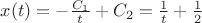 $x(t)=-\frac{C_{1}}{t}+C_{2}=\frac{1}{t}+\frac{1}{2}$