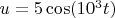 $u=5\cos(10^3t)$