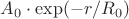 $A_0\cdot\exp(-r/R_0)$