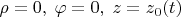$\rho=0, \; \varphi = 0, \; z = z_0(t)$