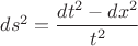 $ds^2=\dfrac{dt^2-dx^2}{t^2}$