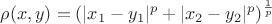 $\rho (x,y) = (|x_1-y_1|^p+|x_2-y_2|^p)^{{1 \over p}} $