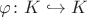 $\varphi\colon K \hookrightarrow K$