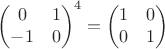 $$\begin{pmatrix}0&1\\-1&0\end{pmatrix}^{4}=\begin{pmatrix}1&0\\0&1\end{pmatrix}$$