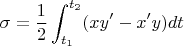 $$\sigma=\frac{1}{2}\int_{t_1}^{t_2}(xy'-x'y)dt$$