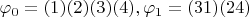 ${\varphi }_{0}=(1)(2)(3)(4),{\varphi }_{1}=(31)(24)$