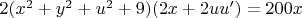 $2(x^2+y^2+u^2+9)(2x+2uu')=200x$