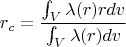 $$r_c=\frac{\int_V \lambda (r)r dv}{\int_V \lambda (r)  dv}$$