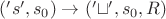 $('s', s_0) \rightarrow ('\sqcup ', s_0, R)$